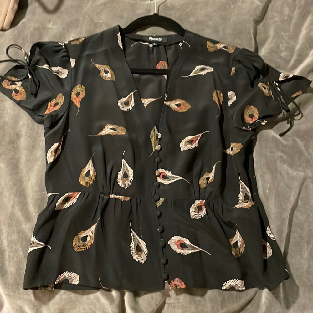 Madewell peacock feather 100% silk blouse